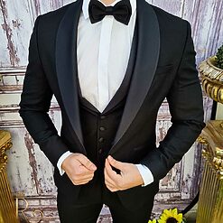 Costum ceremonie Negru Sacou Vesta Pantalon Papion C3520 5