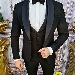 Costum ceremonie Negru Sacou Vesta Pantalon Papion C3520 6