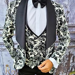 Costum ceremonie de barbati Negru floral Sacou Vesta Pantalon Papion C1897 3