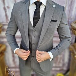 Costum de barbati Gri Sacou Vesta si Pantalon C3526 4