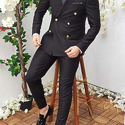 Negru cu butoni aurii - Black Edition - Sacou si Pantalon - C850-Costume