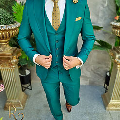 Costum de barbati Verde Sacou Vesta si Pantalon C4155 3