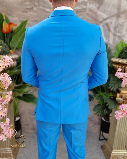 Costum de barbati albastru deschis cu butoni aurii: Sacou si Pantalon - C4089-Costume