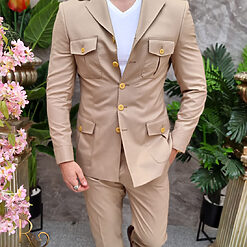 Costum de barbati bej Sacou si Pantalon C4088 2
