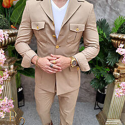 Costum de barbati bej Sacou si Pantalon C4088 4