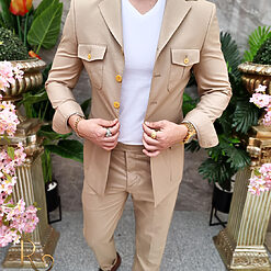 Costum de barbati bej Sacou si Pantalon C4088 5