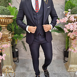 Costum de barbati bleumarin texturat Sacou Vesta si Pantalon C4184 8