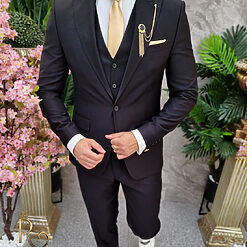Costum de barbati elegant negru Sacou Vesta si Pantalon C4110 2