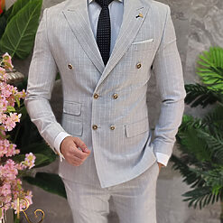 Costum de barbati gri cu dungi albe Sacou si Pantalon C4103 2