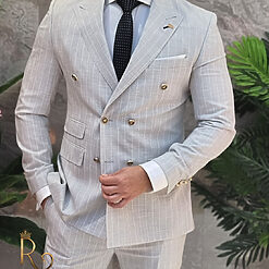 Costum de barbati gri cu dungi albe Sacou si Pantalon C4103 3