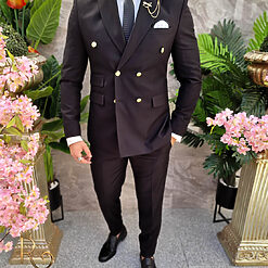 Costum de barbati negru cu butonii aurii: Sacou si Pantalon - C4082-Costume