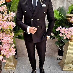 Costum de barbati negru cu butonii aurii Sacou si Pantalon C4082 3