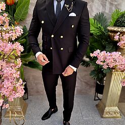 Costum de barbati negru cu butonii aurii Sacou si Pantalon C4082 4