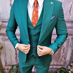 Costum elegant de barbati Verde Sacou Vesta si Pantalon C4011 4