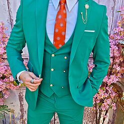 Costum elegant de barbati verde botega Sacou Vesta si Pantalon C4017 4