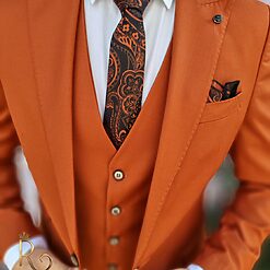 Costum portocaliu inchis Sacou Vesta si Pantalon croiala slim fit C3188 4