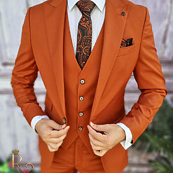 Costum portocaliu inchis Sacou Vesta si Pantalon croiala slim fit C3188 5