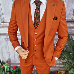 Costum portocaliu inchis Sacou Vesta si Pantalon croiala slim fit C3188 6