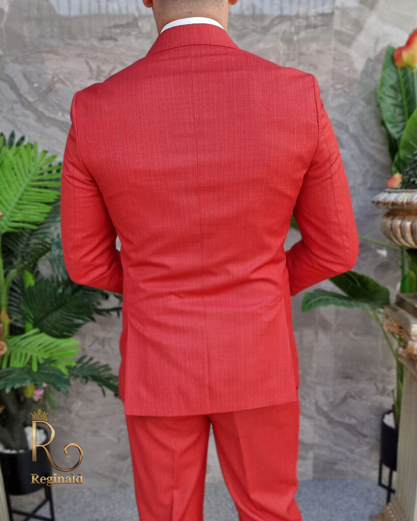 Costum rosu corai Double Breasted Sacou si Pantalon- C4149-Costume
