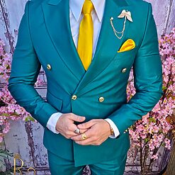 Costum verde Double Breasted Sacou si Pantalon C4024 3