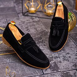 Mocasini Loafers negri catifea cu ciucuri P1728 3