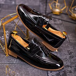 Mocasini Loafers negri lacuiti cu ciucuri P1727 3