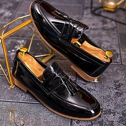 Mocasini Loafers negri lacuiti cu ciucuri P1727 4