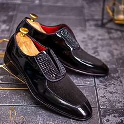 MocasiniLoafers de barbati negri lacuiti cu strasuri P1701 3