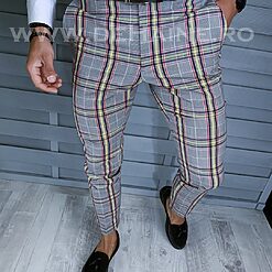 Pantaloni barbati eleganti in carouri gri B1559 B5-2-Pantaloni > Pantaloni eleganti