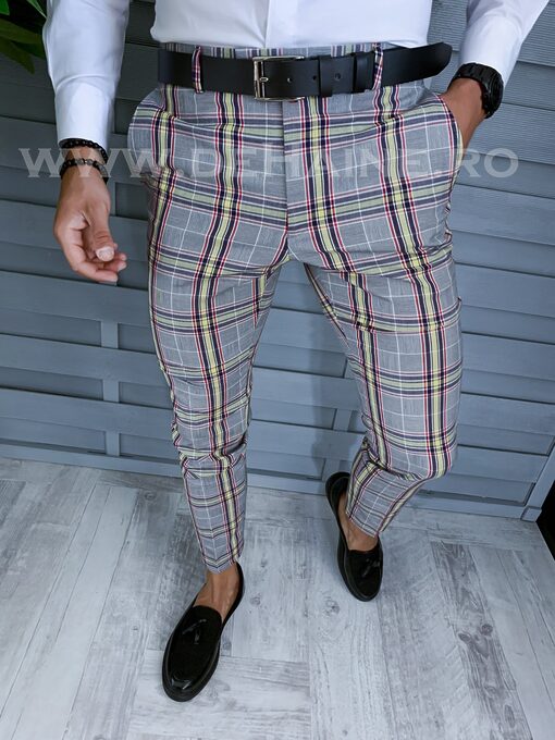 Pantaloni barbati eleganti in carouri gri B1559 B5-2-Pantaloni > Pantaloni eleganti