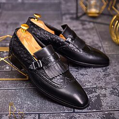 Pantofi Loafers barbatesti negri cu catarama P1705 2