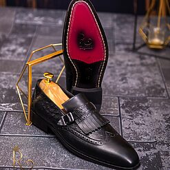 Pantofi Loafers barbatesti negri cu catarama P1705 3