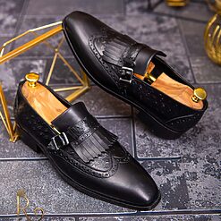 Pantofi Loafers barbatesti negri cu catarama P1705 4