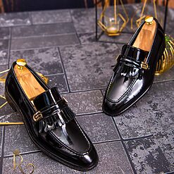 Pantofi Loafers barbatesti negri lacuiti piele naturala P1709 4