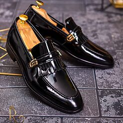 Pantofi Loafers barbatesti negri lacuiti piele naturala P1709 5