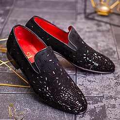 Pantofi Loafers de barbati din piele naturala negri cu strasuri P1722 3