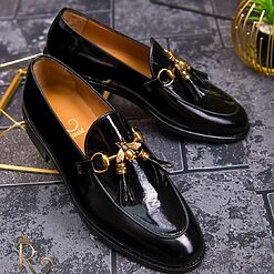 Pantofi Loafers de barbati din piele naturala negri lacuiti P1374 3