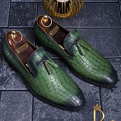 Pantofi Mocasini verzi din piele naturala Croc Edition P1050 2