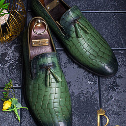 Pantofi Mocasini verzi din piele naturala Croc Edition - P1050-Pantofi