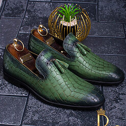 Pantofi Mocasini verzi din piele naturala Croc Edition P1050 3