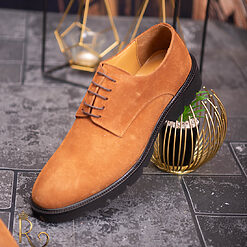 Pantofi cu siret barbatesti maro din piele intoarsa P1720 3