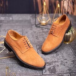 Pantofi cu siret barbatesti maro din piele intoarsa P1720 4