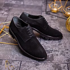 Pantofi cu siret barbatesti negri din piele intoarsa P1721 2