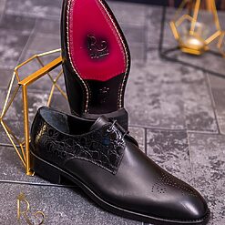 Pantofi cu siret barbatesti negri din piele naturala P1725 3