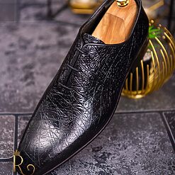 Pantofi cu siret barbatesti negri one cut P1710 4