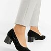 Pantofi dama eleganti Agatha negri-Pantofi cu toc gros-Pantofi cu toc gros