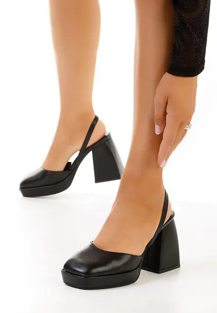 Pantofi dama eleganti Savria negri-Pantofi cu toc gros-Pantofi cu toc gros