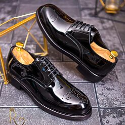Pantofi de barbati negri lacuiti model brogue piele naturala P1700 3