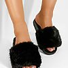 Papuci cu blanita Velvia negri-Papuci fara toc-Papuci de casa pufosi