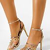 Sandale cu toc subtire aurii Helina-Sandale cu toc subtire-Sandale Dama
